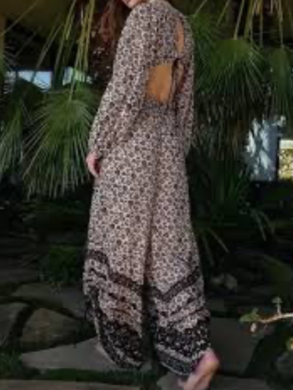 FREE PEOPLE Soulmate Jumpsuit Wide Convertible Leg Floral Print Brown Tan Sz XS - Picture 3 of 16